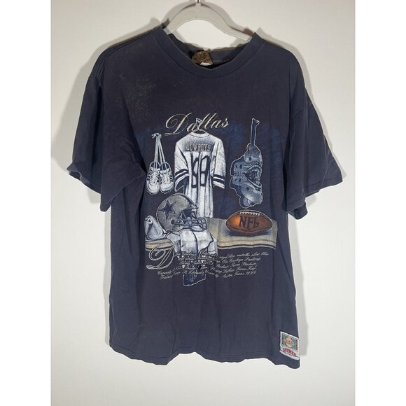 Vintage 90s Nutmeg Mills Dallas Cowboys embroidered gold blue tshirt L retro - Picture 1 of 14